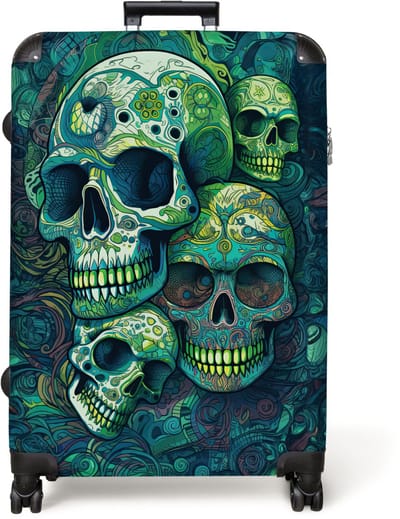 NoBoringSuitcases.com® - Koffer groot - Reiskoffer lichtgewicht - Doodskop - Groen - Abstract - Natuur - Skull - Schedel - Rolkoffer met 4 wielen - Grote trolley XL - 98 liter bagage