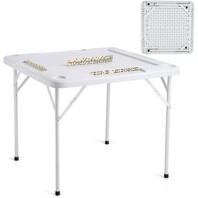VEVOR Mahjongtafel, Dominotafel, Opvouwbare Kaarttafel voor 4 Spelers Met 4 Bekerhouders en 4 Chipvakken, Draagbare Domino-Speeltafel Met 1 Set Dominostenen voor Mahjong Poker-Puzzels