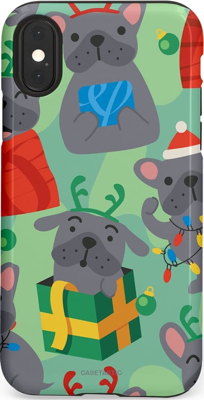 Casetastic hoesje geschikt voor Apple iPhone X / Apple iPhone XS - Dubbellaagse bescherming - Hondje als Kerstcadeau - Fashion Case - Mintgroen Grijs Rood
