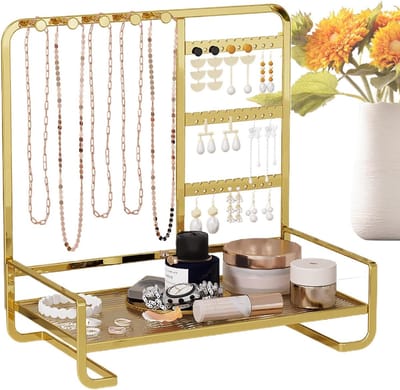Sieradenrek - Sieradenhouder Organizer - Sieraden Opbergen - Stijlvol Metalen Design - 27 x 15 x 27 cm - Goud