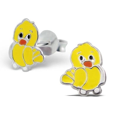 Princess Oorbellen Eendje - 925 Zilver E-Coating - Dier - 7x9mm