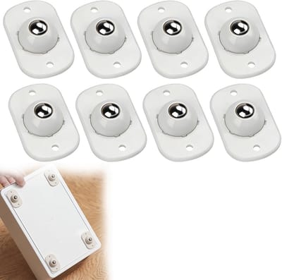 Zelfklevende mini-wielen, 360° draaibaar, 8 stuks, wit, ideaal voor meubels, kleine apparaten en woonaccessoires, glad en stil, ABS en roestvrij staal