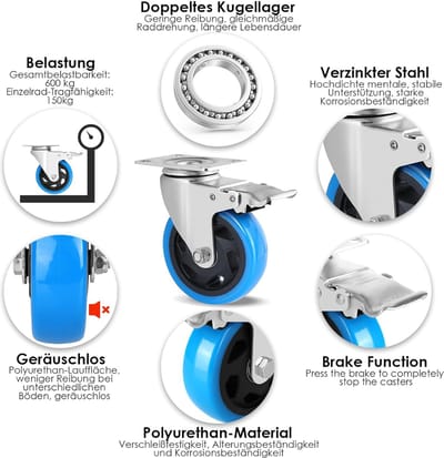 Heavy Duty Castors - Zwaarlast Zwenkwielen / Trolley Wielen voor Meubels,4pcs