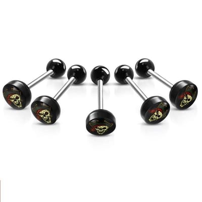 Aramat Jewels | Tongpiercings | Stalen tongpiercing met acryl logo | Piraat | |7mm | Staal | Volwassenen | Verkleurd niet