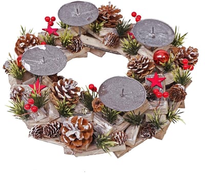 Adventskrans MCW-H50, kerstdecoratie adventsarrangement kerstarrangement, hout rond Ø 33cm MVG ~ zonder kaarsen