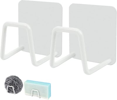 Sponshouder Gootsteen - 2 stuks - Vaatdoekhouder - RVS - Keuken Organizer - Sponshouder voor in de wasbak - Afdruiprek - Aanrecht Opbergen - Voor Spons, Afwasdoek en Staalwol - 5*5CM - Wit