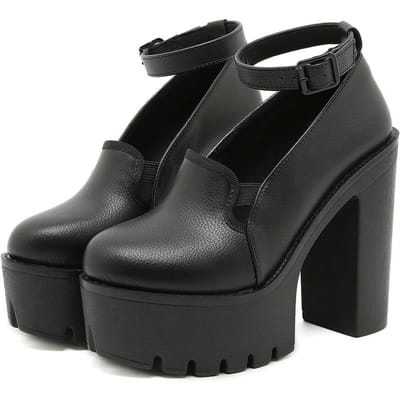 Gdgydh Zwarte Platform Mary Jane voor Dames met Gesp Schoenen met Hoge Hak Comfort Nachtclubschoenen Blokhakken Enkelbandje 35 black
