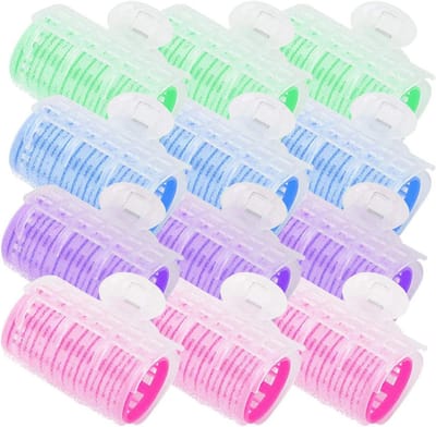 Krulspelden voor Haar, 12 Stuks Zelfklevende Haarrollers voor Lang Haar - Kleurset in Roze, Blauw, Groen en Paars