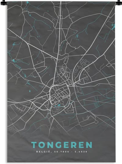 Wandkleed - Wanddoek - Plattegrond – Tongeren – Blauw – Stadskaart - Kaart - 120x180 cm - Wandtapijt