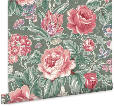 Laura Ashley Wild Roses Behang - Bloemen - 10mx52cm - Groen