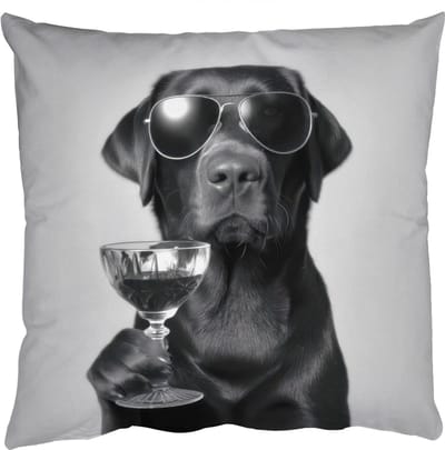 Sierkussens - Kussentjes Woonkamer - 50x50 cm - Hond - Zwart - Wijnglas - Zonnebril