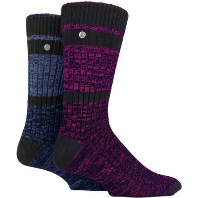 Heren Katoenen Dress Sokken | Jeep | Middelzware Gebreide Spirit Sokken, Casual Ribbelpatroon Dagelijkse Sokken - Petrol / Paars