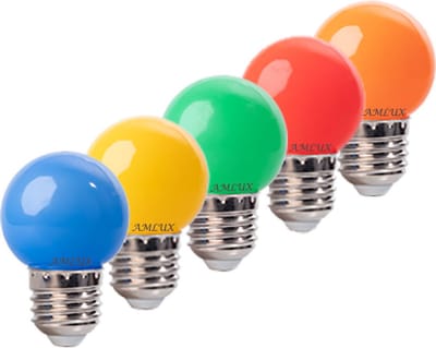 Set van 25 gekleurde LED lampen - 5 kleuren - 1W - E27 - Rood geel blauw groen oranje