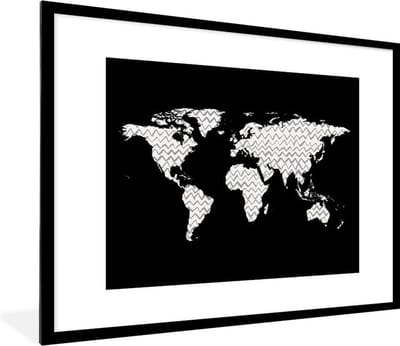 Poster in lijst - Fotolijst 80x60 cm - Posters - Wereldkaart - Patroon - Zwart - Posterlijst zwart - Decoratie - Wanddecoratie woonkamer - Muurdecoratie slaapkamer