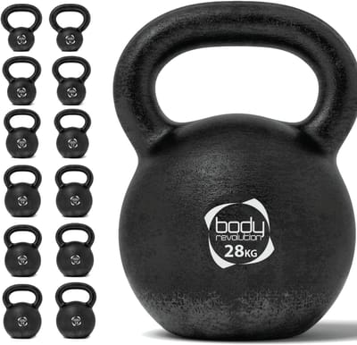 Kettlebell van gietijzer - zwart - 28kg - platte anti-roll bodem