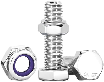 Set van 10 M10 Hex Kop Schroeven in RVS A2 V2A met Zelfsluitende Moeren voor Meubels, Auto's en Fietsen, 30 mm Lengte