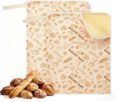 Broodzak bijenwas-broodzak-2-delige set bijenwas broodzakken - broodzakken voor zelfgebakken brood-Herbruikbare zuurdesemzakken - Extra grote bijenwaszakken met brede ritssluiting - Handig voor thuisbakken om brood vers te houden - 33 x 43 cm