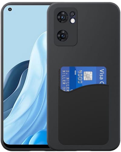 Geschikt voor Oppo Find X5 Lite Telefoonhoesje met Siliconen Pasjeshouder - Flexible Back Cover Case Siliconen TPU with Silicone Cardslot - Zwart - Smartphonica geschikt voor Oppo Find X5 Lite