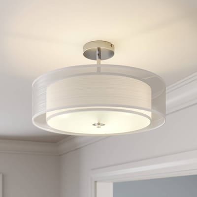 Lindby - plafondlamp - 3lichts - Textiel, glas, metaal - H: 27.5 cm - E27 - wit, chroom