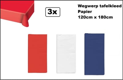3x Wegwerp tafelkleed papier rood/wit/blauw 120cm x 180cm - Thema feest festival thema feest evenement gala