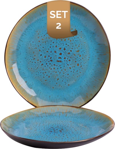 Palmer - Lotus - Bord - 2 stuks - ø 20,5 cm - Turquoise/Zwart - Stoneware - Bordenset