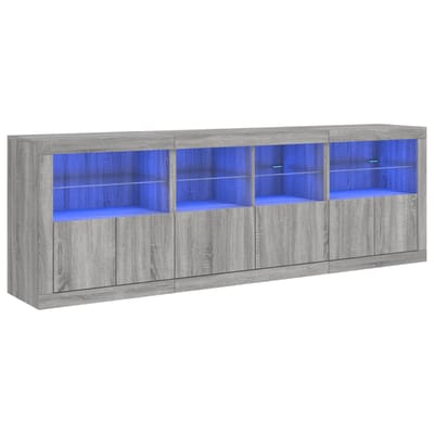 vidaXL - Dressoir - met - LED-verlichting - 202x37x67 - cm - grijs - sonoma - eiken