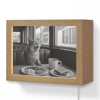 Wandlamp 20x15 cm - Oplaadbaar - Kat - Koffie - Brood - Zwart - Wandlampen binnen woonkamer - Slaapkamer lamp met kabel - Decoratieve nachtlamp - Vloerlamp snoer