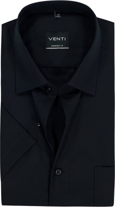 VENTI CASA MODA comfort fit overhemd - korte mouw - structuur - zwart - Strijkvrij - Boordmaat: 40 (EU maat: M)