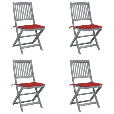 vidaXL - Set - van - 4 - klapstoelen - met - kussens, - gemaakt - van - massief - acaciahout.