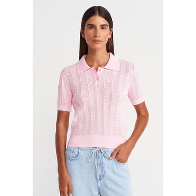 Getextureerde Kant Gebreide Polo Blouse