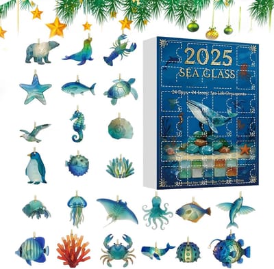 Zeewier Adventskalender - Oceaan Thema - Kerst Aftellen - 24 Dagen Decoraties - 26 x 18 cm - Meerkleurig