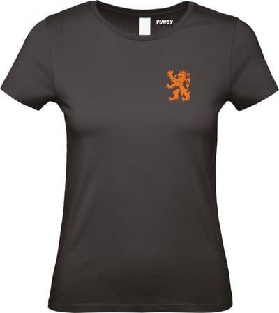 Dames t-shirt Holland Leeuw Klein Oranje | Koningsdag kleding | Oranje Shirt | Zwart Dames | maat XS