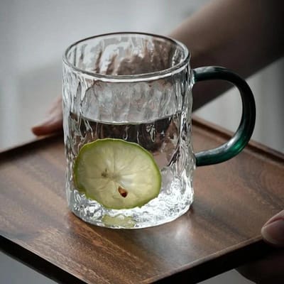 Zomer IJswaterbeker Gletsjertextuur Transparant Sap Wijnglas Bekers Huishoudelijk Hittebestendig Melk Koffiekopje met Handvat 301-400ml gray