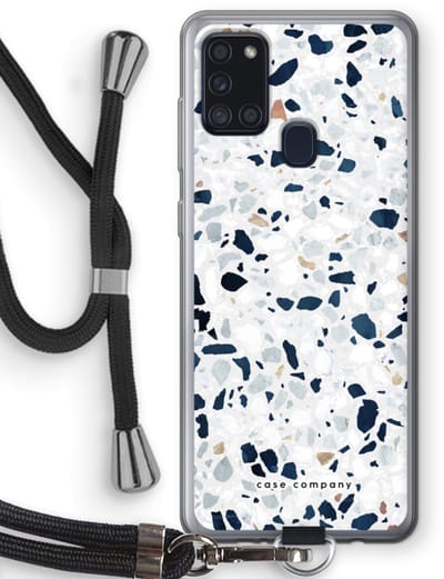 Case Company® - Hoesje met koord geschikt voor Samsung Galaxy A21s hoesje met Koord - Terrazzo N°1 - Telefoonhoesje met Zwart Koord - Bescherming aan alle Kanten en Over de Schermrand