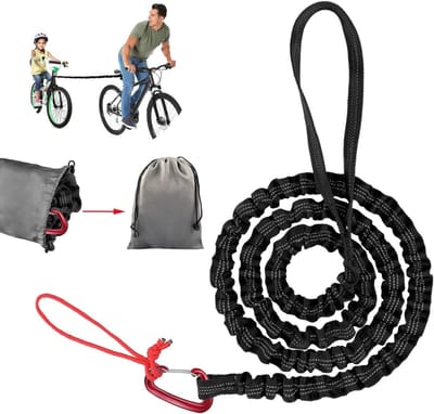 Fiets sleeptouw - Zwart - 1,7 tot 3 meter - Elastisch Nylon met Metalen Haak - Voor Kinderen en Volwassenen