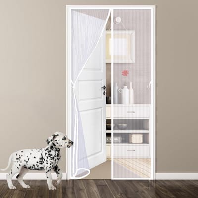 Magnetische Hordeur - Insectenhor Deur - Buiten Zitten - Zonder Boren - 95 x 205 cm - Wit