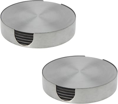 Bellatio Design Onderzetters - 12x - zilver - rvs - 10 cm - rond - schuimlaag