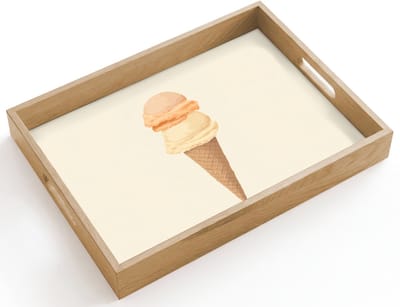Dienblad hout 40x30 cm - Schootdienblad - Minimalistisch - Schepijs - Hoorntje - Beige - Borrelplank rechthoek - Plateau dienbladen