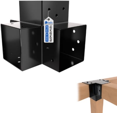 GeZu Impex Paalverbinder voor pergola X 121 × 121 mm Zwart – 4-weg Hoekverbinder voor Pergola en Buitenconstructies