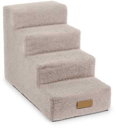 Dogeste hondentrap 4 treden voor hond en kat, opstapje voor bank en bed, antislip, afneembare hoes, teddy, kleur grijs