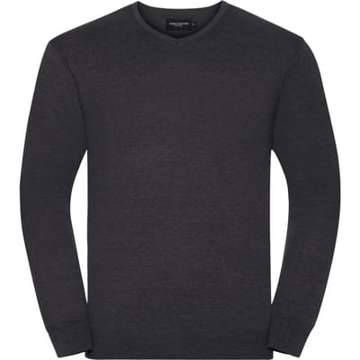 Russell Collectie Heren V-Hals Gebreide Trui (Houtskool mergel)