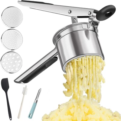 Omgoods - RVS Aardappel- en Rijstpers met 3 Verwisselbare Schijven