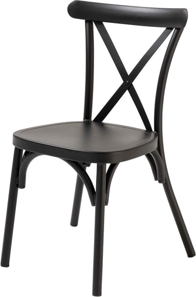 Terrasstoel Aluminium - Stapelstoel Buiten - Buiten Zitten - Houtlook Afwerking - 52 x 44 x 87 cm - Zwart