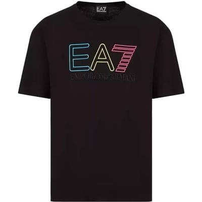 Emporio Armani EA7 Crewneck T-shirt met Letterlogo Print Korte Mouwen Unisex Tops Zwart 3RUT02-PJ02Z-1200 S black