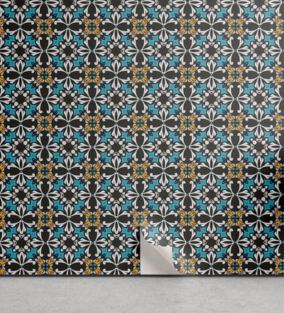 ABAKUHAUS Retro aftrekbaar en zelfklevende behang voor thuis, Abstract bloemenmozaïek, zelfklevende woonkamerkeuken accent, 33 cm x 90 cm, Blauw