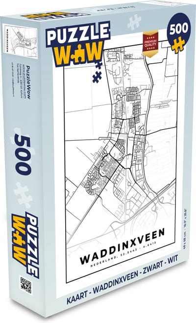 Puzzel Kaart - Waddinxveen - Zwart - Wit - Legpuzzel - Puzzel 500 stukjes