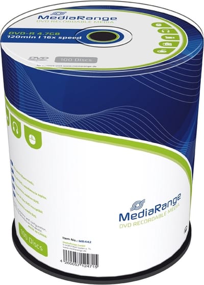 MediaRange DVD-R / 4,7GB / 120 minuten / 16x speed / Cakebox 100 stuks
