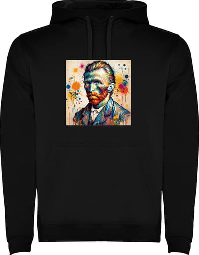 Zwarte unisex hoodie met “ Kleurrijke Vincent Van Gogh De Beroemde Kunstschilder - Zelfportret - Kunst “ Print Full Color merk Roly maat XXL