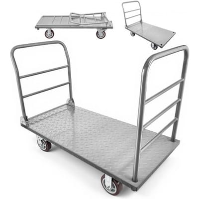 VEVOR opklapbare platformwagen 1202 kg, zware transportwagen met afneembare reling en zwenkwielen, industriële wagen, voor supermarkten, garages en magazijnen, 1220x610x920 mm rolwagen