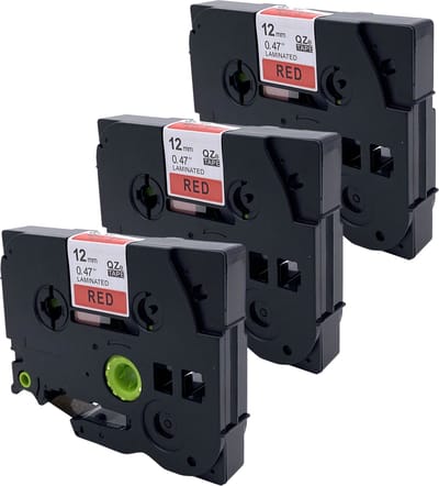 DULA Brother Compatible label tape- Tze-431 - 3 cassettes - Brother P-Touch - Zwart op rood - 12mm x 8m